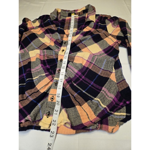 Pilcro Anthropologie Plaid Button-Down Shirt Ruched Front Long Sleeve Medium - Picture 2 of 8